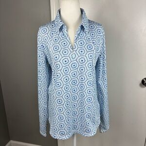 Belyn Key Glacier Long Sleeve Polo in Burst Print‎ Size M
